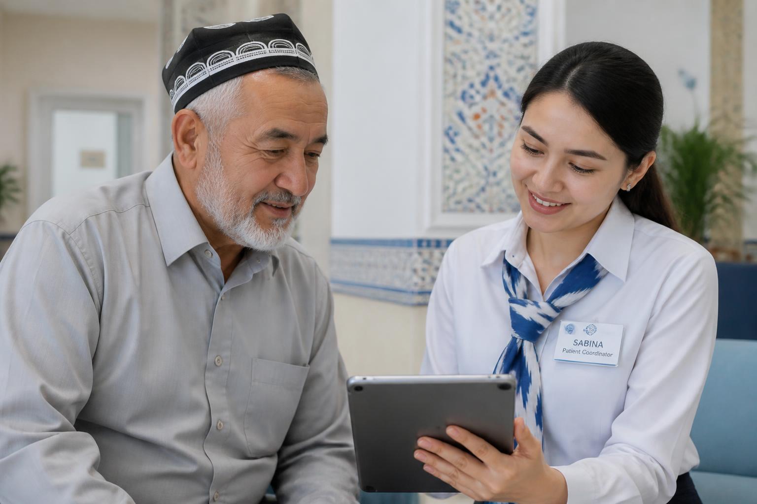 A patient coordinator assisting a Central Asian patient